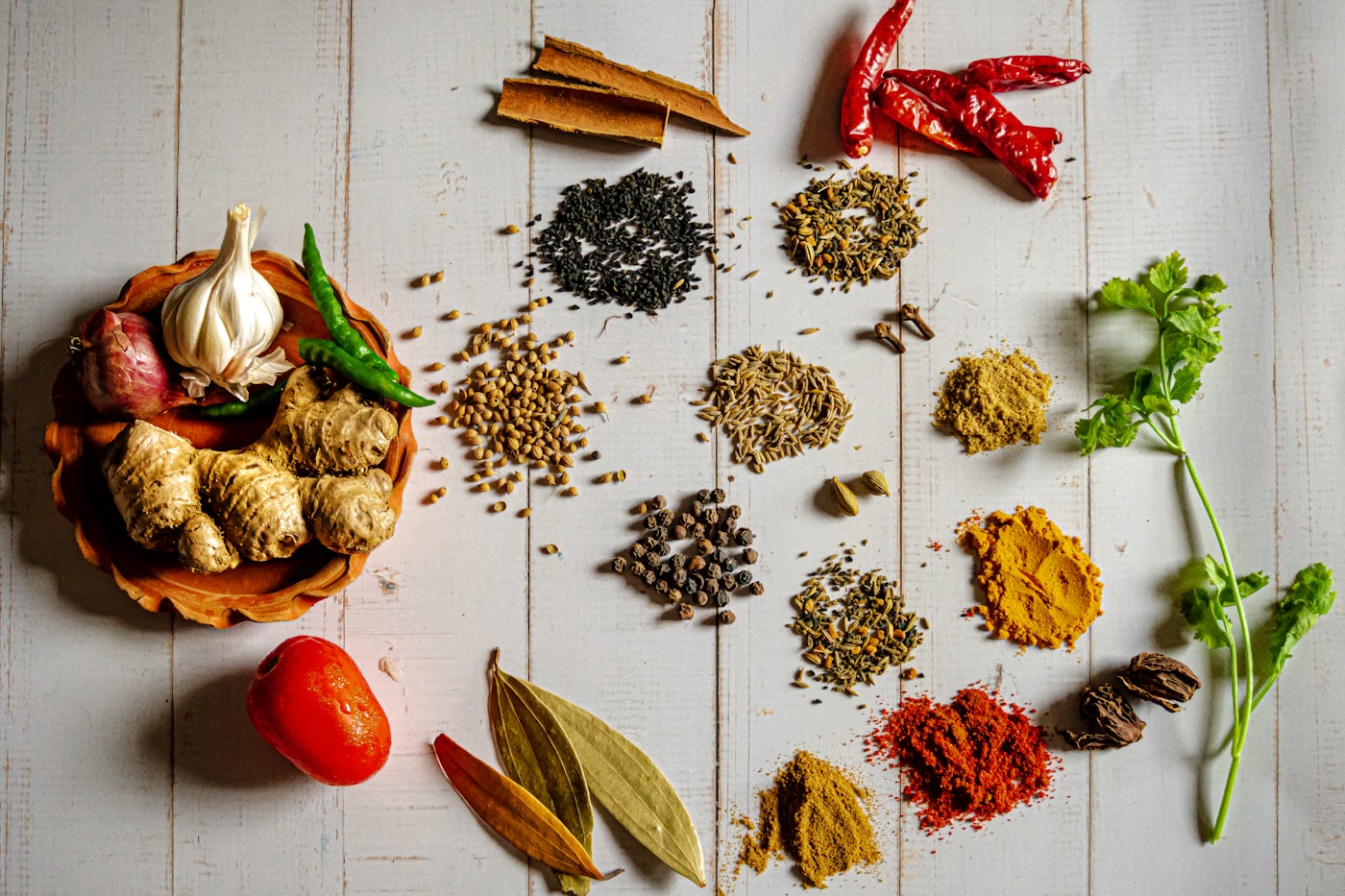 Assorted Indian spices and botanical ingredients
