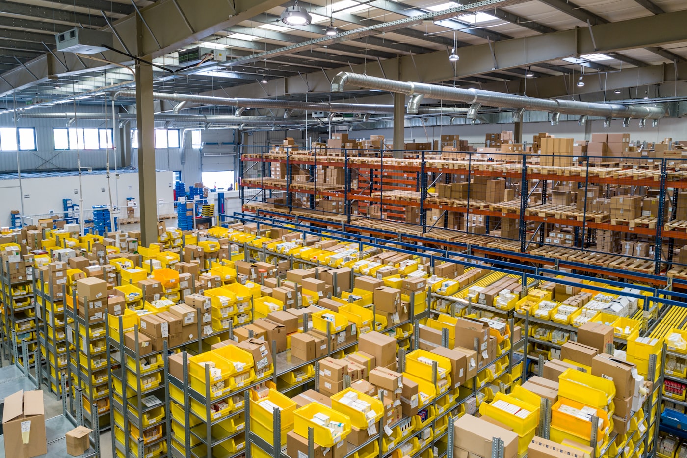Distribution warehouse with packed goods ready for shipment